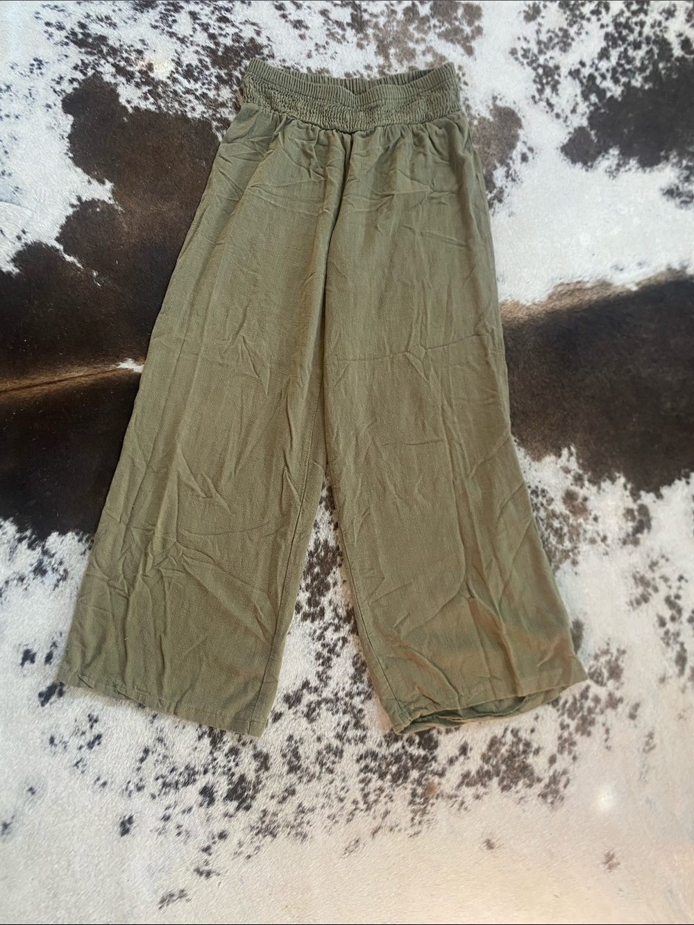 SHEIN Olive Wide-Leg Smocked-Waist Pants